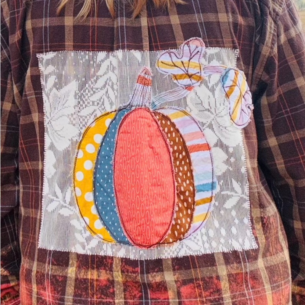 Plaid Shirt with Colorful Pumpkin Patch